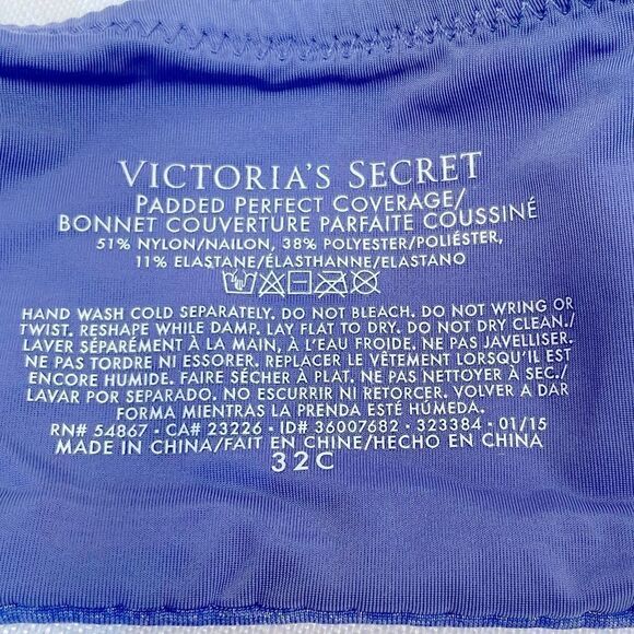 Victoria's Secret Blue Padded Perfect Coverage Bra with Seamless Design 32C - Picture 5 of 5